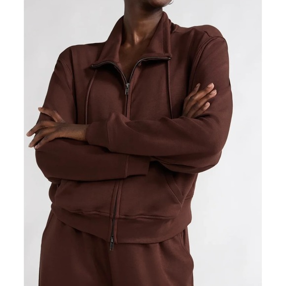 Scoop Womens ScubaKnit Funnel Neck Sweatshirt Size S Chicory Coffee Zip Pullover - Picture 3 of 7